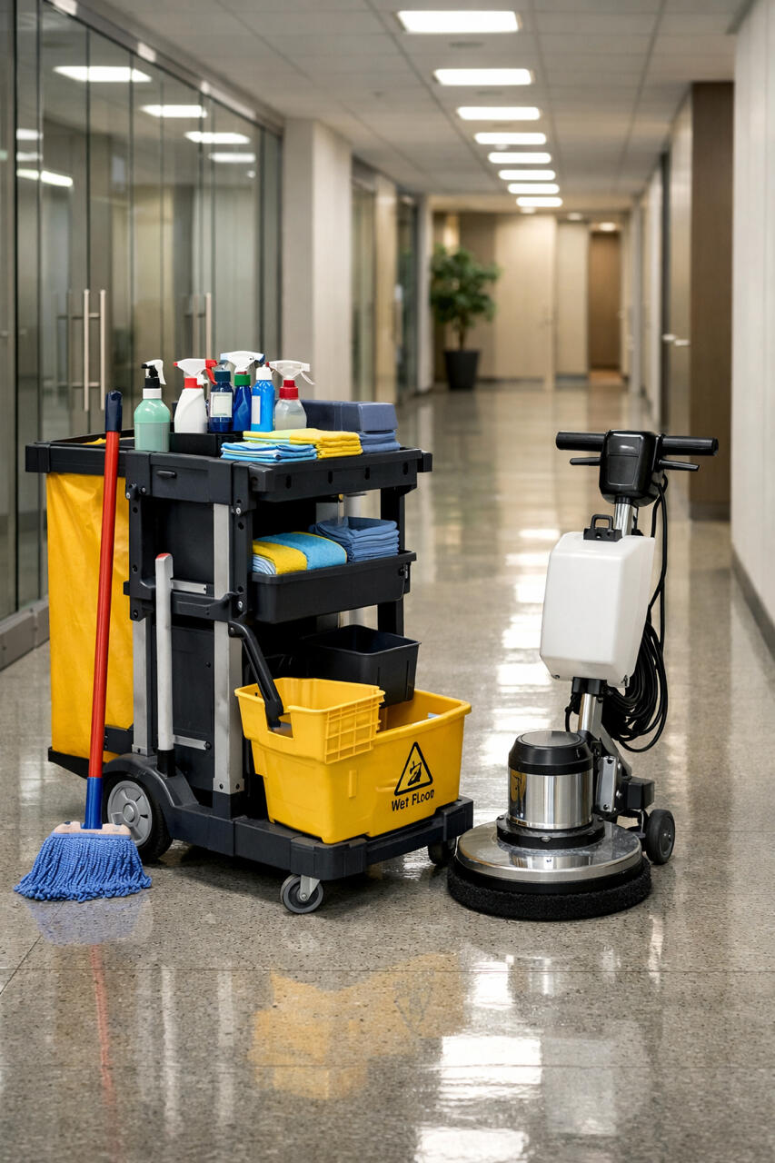 janitorial-cleaning-equipment-sumter-sc-isaac-wims-cleaning Polished commercial hallway floor after professional janitorial cleaning in Sumter South Carolina